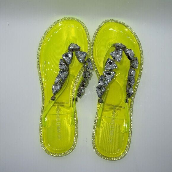 JOANIE-214 Fashion Rhinestone Embellished Jelly Sandals Neon Yellow Size 5 New - Picture 9 of 9